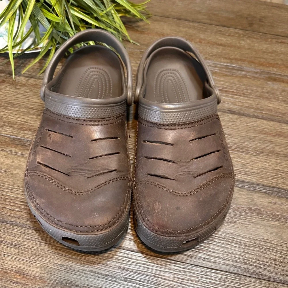 Yukon Vista II Crocs Leather Lined Clogs Slip On Shoes Brown Size Mens 9